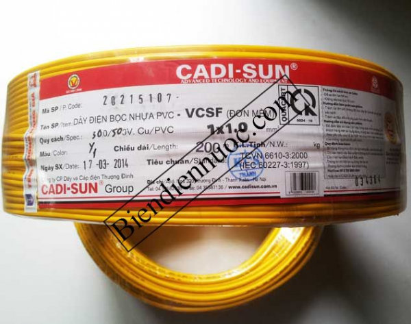 Dây đơn mềm 1x1.0 Cadisun vàng