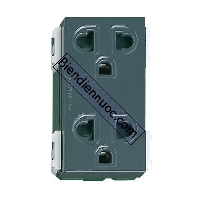 Ổ cắm đôi có màn che và dây nối đất, 250VAC - 16A dòng Wide Panasonic màu xanh